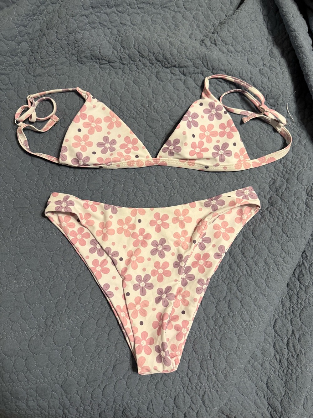 Floral Pink & Purple Triangle Bikini Set